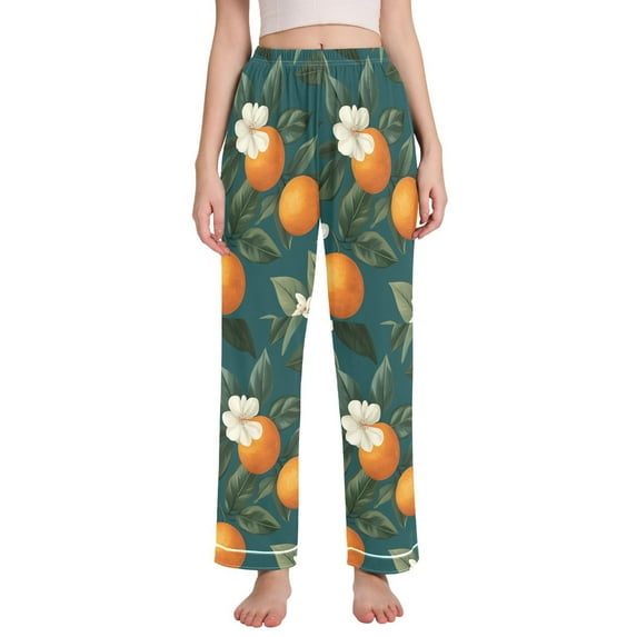 FORMRS Women's Pajama Pants with Pockets Soft Comfy Loungewear Sleep Bottom, Sizes S-2XL, Retro Floral Orange