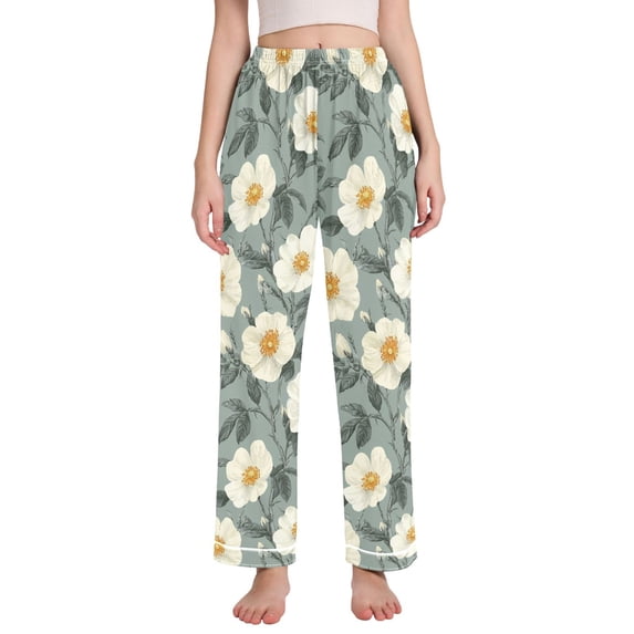 FORMRS Women's Pajama Pants with Pockets Soft Comfy Loungewear Sleep Bottom, Sizes S-2XL, Sage Green Flower Pattern