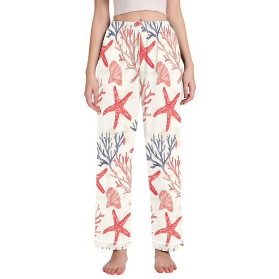 FORMRS Women's Pajama Pants with Pockets Soft Comfy Loungewear Sleep Bottom, Sizes S-2XL, Starfish Seashell