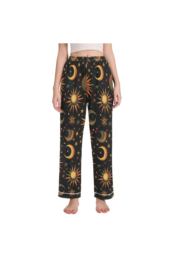 Women's Pajama Pants with Pockets Soft Comfy Loungewear Sleep Bottom, Sizes S-2XL, Sun Moon and Stars Pattern