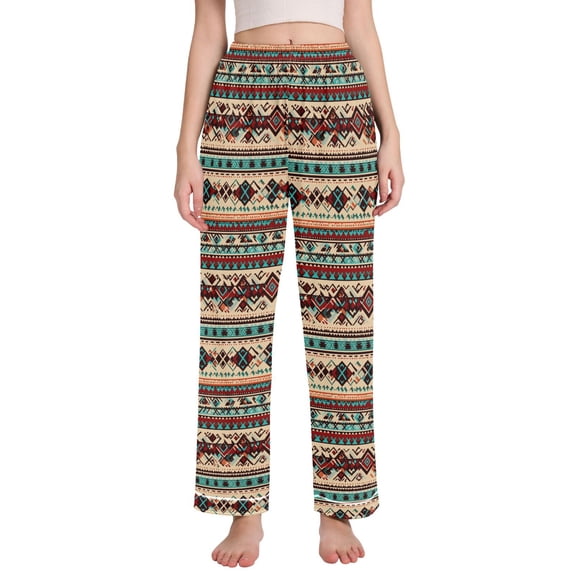 FORMRS Women's Pajama Pants with Pockets Soft Comfy Loungewear Sleep Bottom, Sizes S-2XL, Tribal Art