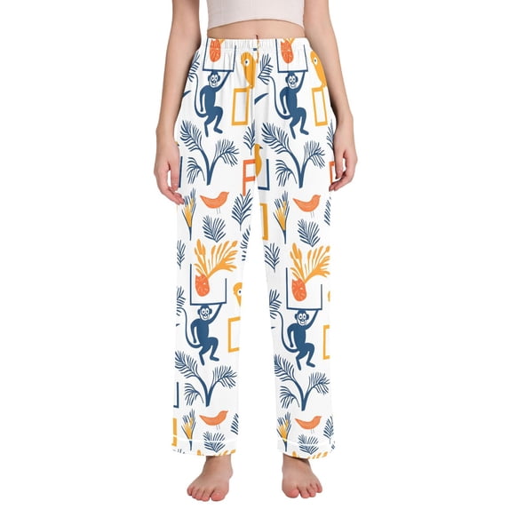 FORMRS Women's Pajama Pants with Pockets Soft Comfy Loungewear Sleep Bottom, Sizes S-2XL, Tropical Jungle Vibes