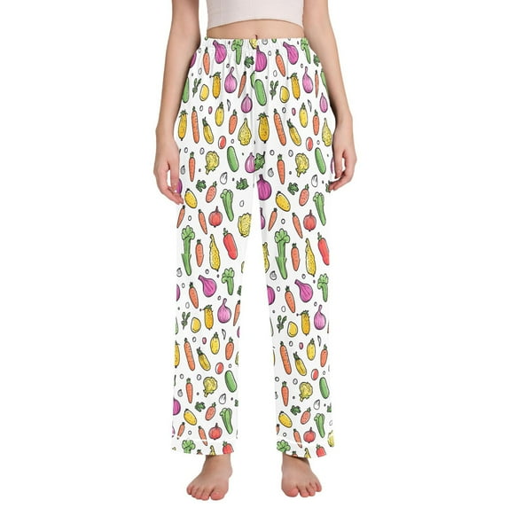 FORMRS Women's Pajama Pants with Pockets Soft Comfy Loungewear Sleep Bottom, Sizes S-2XL, Various Vegetables Pattern