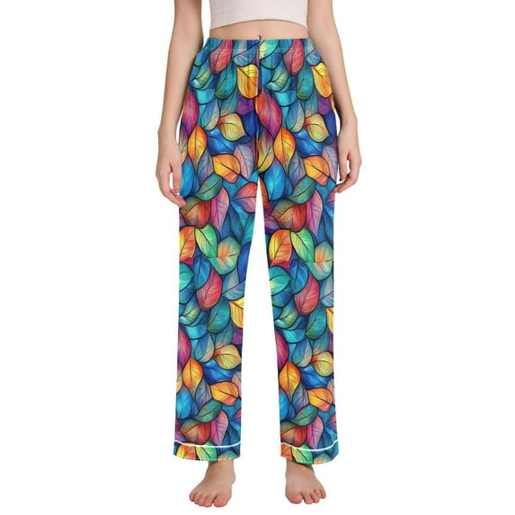 FORMRS Women's Pajama Pants with Pockets Soft Comfy Loungewear Sleep Bottom, Sizes S-2XL, Vibrant Art Leaves Pattern