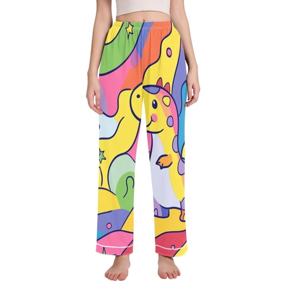 FORMRS Women's Pajama Pants with Pockets Soft Comfy Loungewear Sleep Bottom, Sizes S-2XL, Vibrant Dinosaur