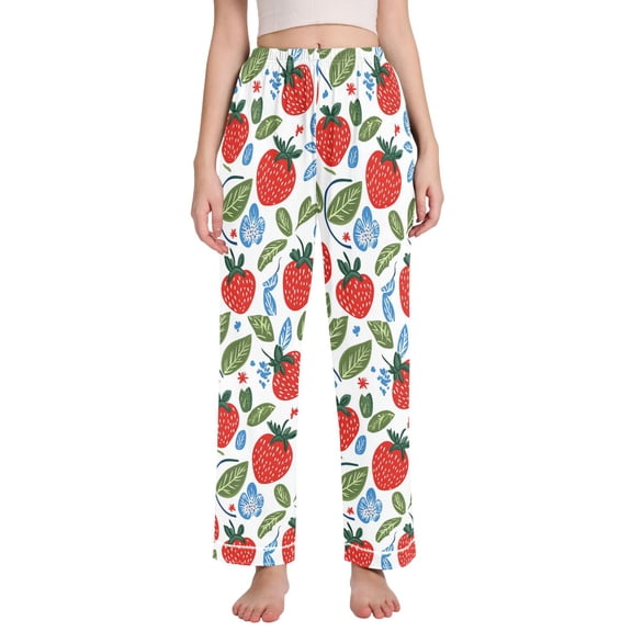 FORMRS Women's Pajama Pants with Pockets Soft Comfy Loungewear Sleep Bottom, Sizes S-2XL, Vibrant Strawberries