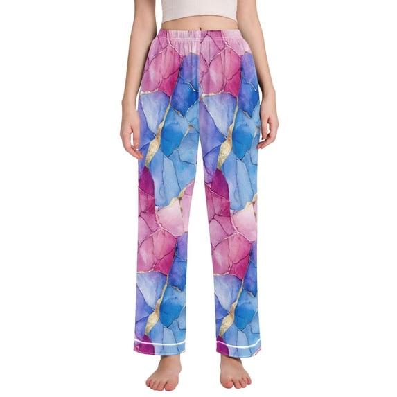 FORMRS Women's Pajama Pants with Pockets Soft Comfy Loungewear Sleep Bottom, Sizes S-2XL, Watercolor Blue Marble Pattern