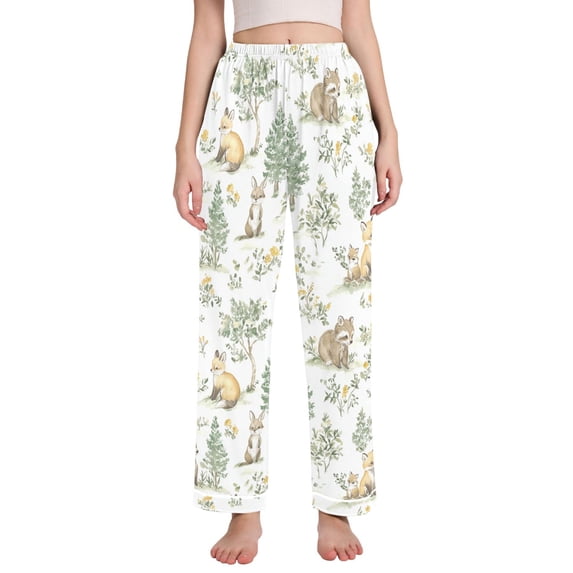 FORMRS Women's Pajama Pants with Pockets Soft Comfy Loungewear Sleep Bottom, Sizes S-2XL, Watercolor Forest Pattern