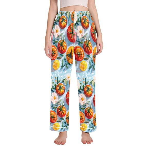 FORMRS Women's Pajama Pants with Pockets Soft Comfy Loungewear Sleep Bottom, Sizes S-2XL, Watercolor Tomatoes