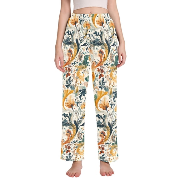 FORMRS Women's Pajama Pants with Pockets Soft Comfy Loungewear Sleep Bottom, Sizes S-2XL, Whimsical Leaves