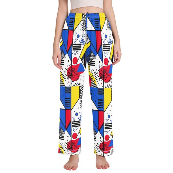 FORMRS Women's Pajama Pants with Pockets Soft Comfy Loungewear Sleep Bottom, Sizes S-2XL, Yelllow Simple Shapes