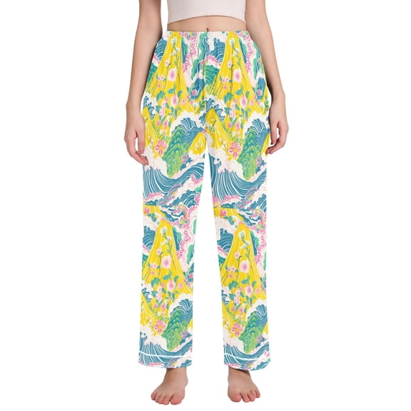 FORMRS Women's Pajama Pants with Pockets Soft Comfy Loungewear Sleep Bottom, Sizes S-2XL, Yellow Mountains