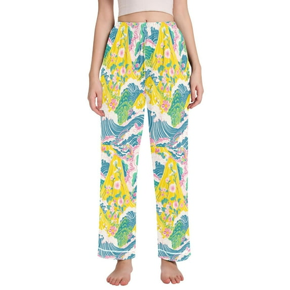 FORMRS Women's Pajama Pants with Pockets Soft Comfy Loungewear Sleep Bottom, Sizes S-2XL, Yellow Mountains