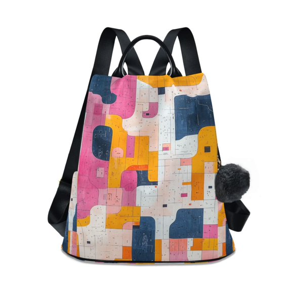 FORMRS Women's Travel Backpack Purse Anti-Theft Hidden Pockets Casual Shoulder Bag, Art Geometric