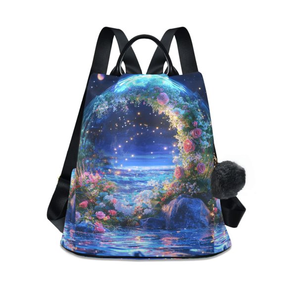 FORMRS Women's Travel Backpack Purse Anti-theft Hidden Pockets Casual Shoulder Bag, Beautiful Floral Moon