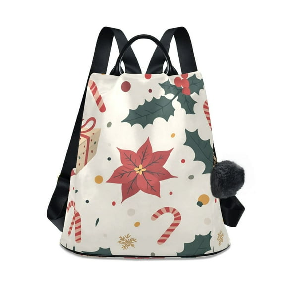 FORMRS Women's Travel Backpack Purse Anti-Theft Hidden Pockets Casual Shoulder Bag, Beige Christmas Candy Canes