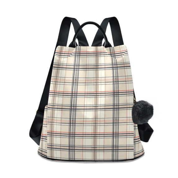 FORMRS Women's Travel Backpack Purse Anti-Theft Hidden Pockets Casual Shoulder Bag, Beige Plaid Pattern