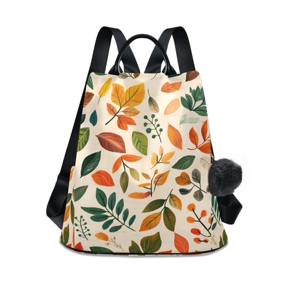 FORMRS Women's Travel Backpack Purse Anti-Theft Hidden Pockets Casual Shoulder Bag, Beige Retro Leaves