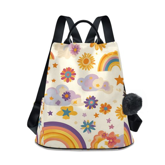 FORMRS Women's Travel Backpack Purse Anti-Theft Hidden Pockets Casual Shoulder Bag, Beige Retro Rainbow