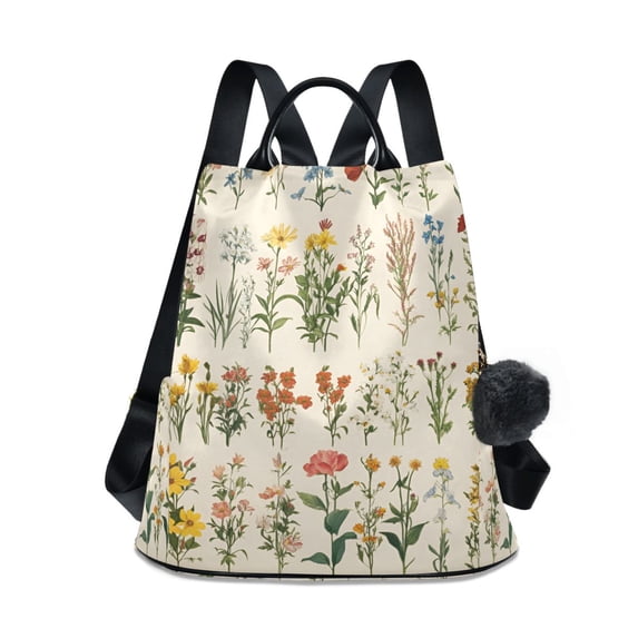 FORMRS Women's Travel Backpack Purse Anti-Theft Hidden Pockets Casual Shoulder Bag, Beige Wildflowers
