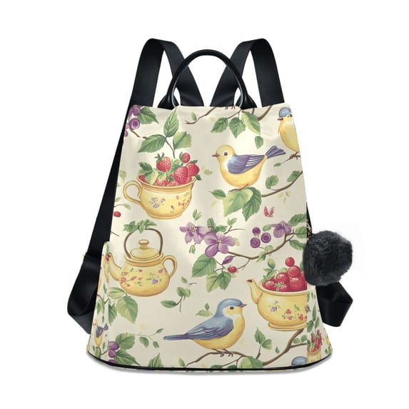 FORMRS Women's Travel Backpack Purse Anti-Theft Hidden Pockets Casual Shoulder Bag, Birds with Strawberries
