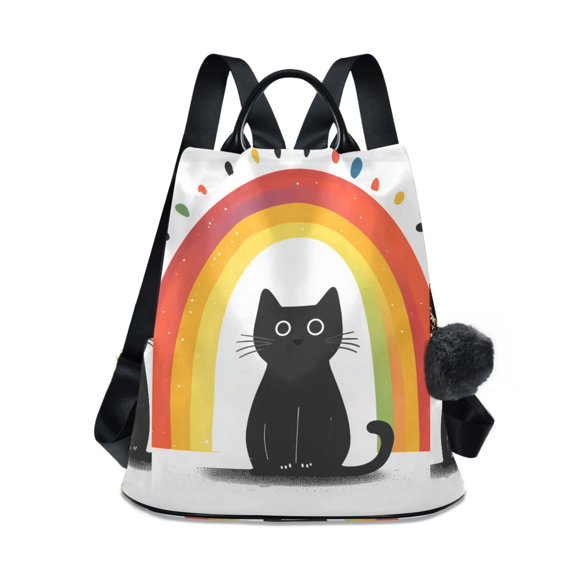 FORMRS Women's Travel Backpack Purse Anti-Theft Hidden Pockets Casual Shoulder Bag, Black Cat Rainbow