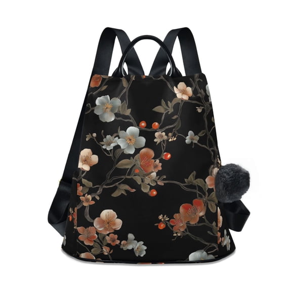 FORMRS Women's Travel Backpack Purse Anti-Theft Hidden Pockets Casual Shoulder Bag, Black Flowers