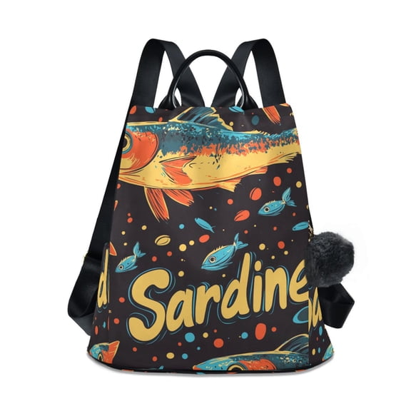 FORMRS Women's Travel Backpack Purse Anti-Theft Hidden Pockets Casual Shoulder Bag, Black Sardines Pattern