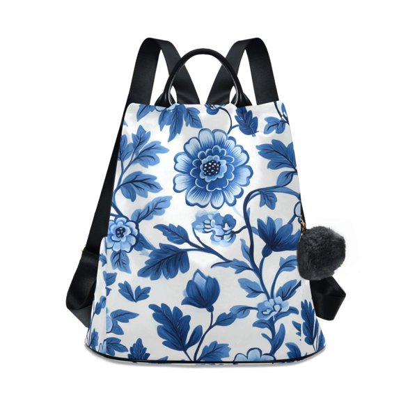 FORMRS Women's Travel Backpack Purse Anti-Theft Hidden Pockets Casual Shoulder Bag, Blue Floral Pattern