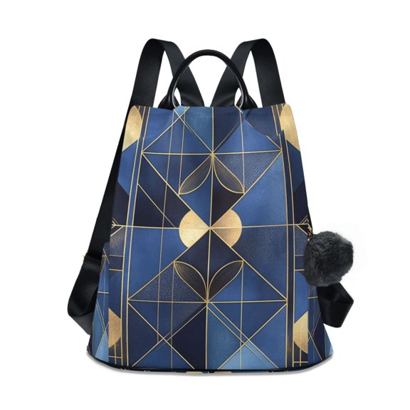 FORMRS Women's Travel Backpack Purse Anti-theft Hidden Pockets Casual Shoulder Bag, Blue Geometric Pattern