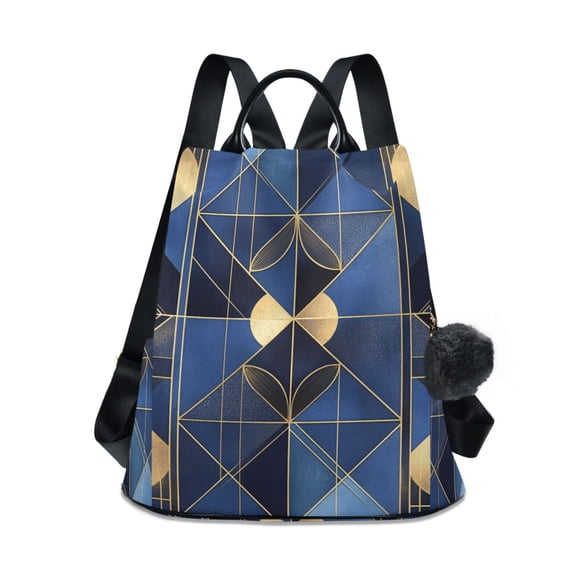 FORMRS Women's Travel Backpack Purse Anti-Theft Hidden Pockets Casual Shoulder Bag, Blue Geometric Pattern
