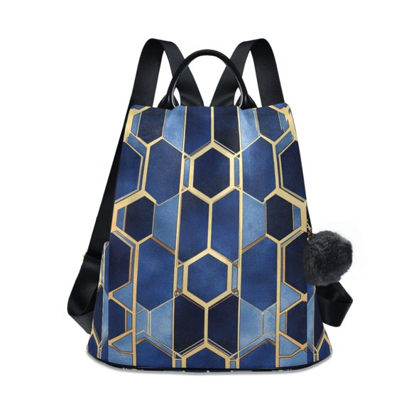 FORMRS Women's Travel Backpack Purse Anti-theft Hidden Pockets Casual Shoulder Bag, Blue Hexagon Pattern