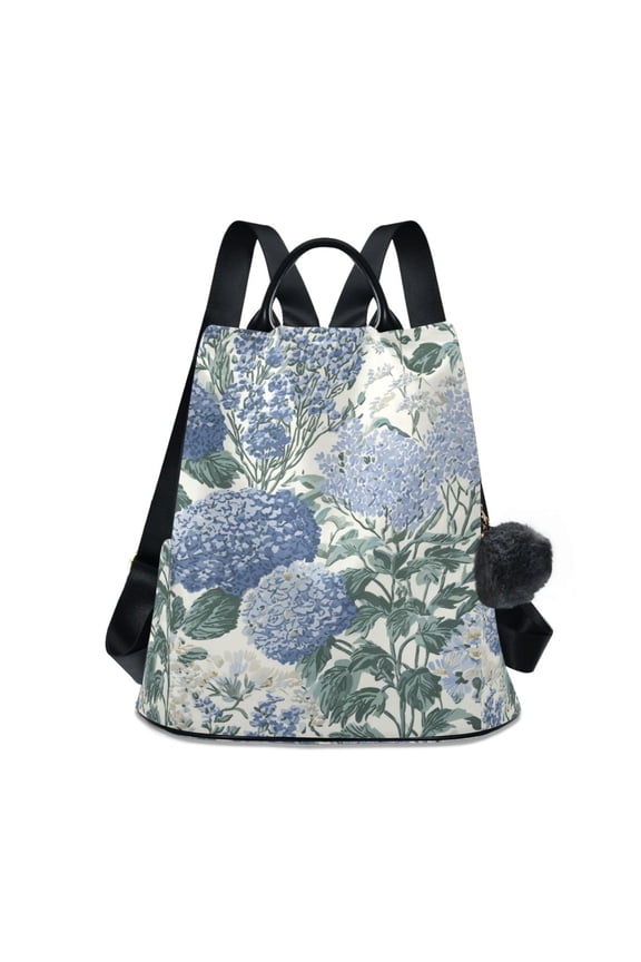 Women's Travel Backpack Purse Anti-theft Hidden Pockets Casual Shoulder Bag, Blue Hydrangeas Pattern