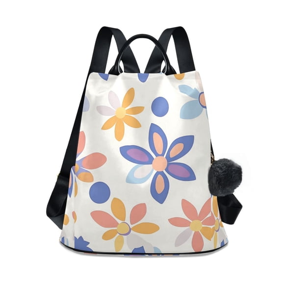 FORMRS Women's Travel Backpack Purse Anti-Theft Hidden Pockets Casual Shoulder Bag, Blue Retro Flower
