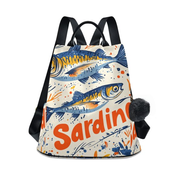 FORMRS Women's Travel Backpack Purse Anti-Theft Hidden Pockets Casual Shoulder Bag, Blue Sardines Pattern