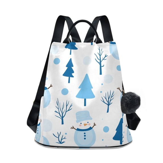 FORMRS Women's Travel Backpack Purse Anti-Theft Hidden Pockets Casual Shoulder Bag, Blue Simple Cartoon Snowmen