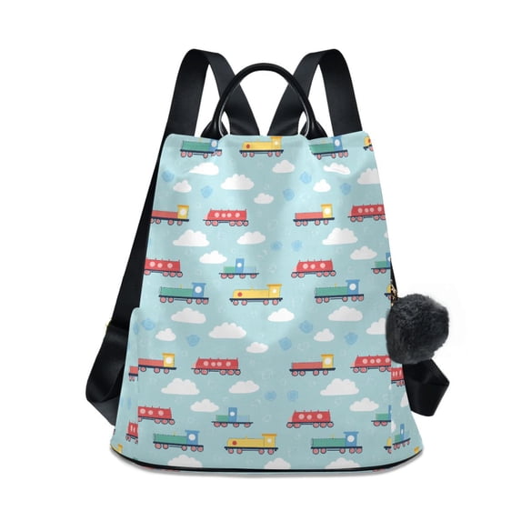 FORMRS Women's Travel Backpack Purse Anti-Theft Hidden Pockets Casual Shoulder Bag, Blue Trains Pattern