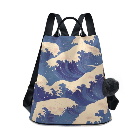 FORMRS Women's Travel Backpack Purse Anti-Theft Hidden Pockets Casual Shoulder Bag, Blue Wave Pattern
