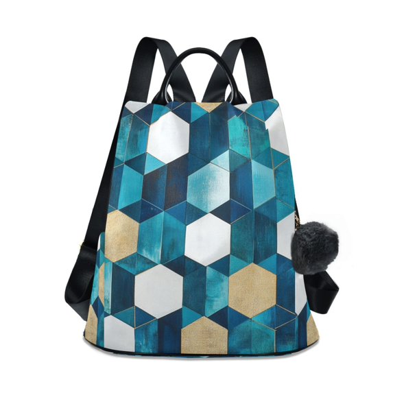 FORMRS Women's Travel Backpack Purse Anti-Theft Hidden Pockets Casual Shoulder Bag, Blue White Geometric Patterns