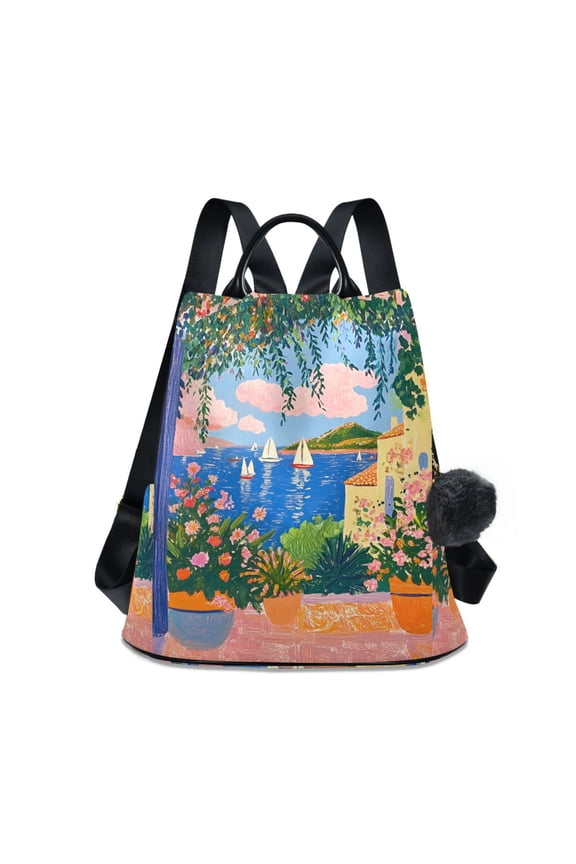 Women's Travel Backpack Purse Anti-theft Hidden Pockets Casual Shoulder Bag, Blue Window