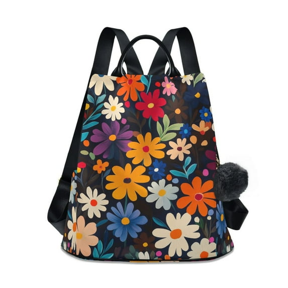 FORMRS Women's Travel Backpack Purse Anti-theft Hidden Pockets Casual Shoulder Bag, Bright Colorful Flowers Pattern