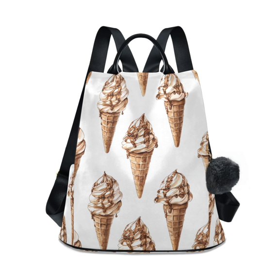 FORMRS Women's Travel Backpack Purse Anti-Theft Hidden Pockets Casual Shoulder Bag, Brown Ice Cream Pattern