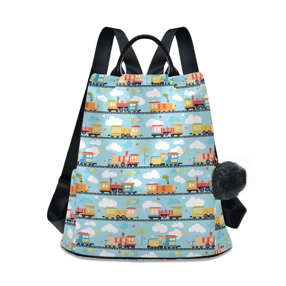 FORMRS Women's Travel Backpack Purse Anti-Theft Hidden Pockets Casual Shoulder Bag, Cartoon Train Pattern