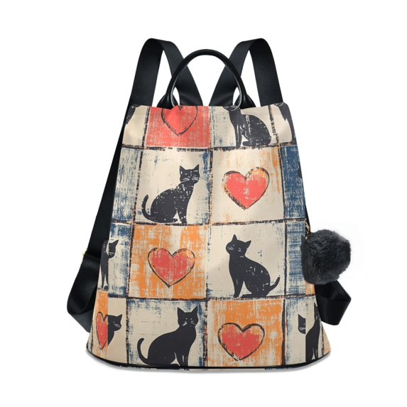 FORMRS Women's Travel Backpack Purse Anti-Theft Hidden Pockets Casual Shoulder Bag, Cats and Hearts