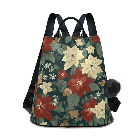 FORMRS Women's Travel Backpack Purse Anti-theft Hidden Pockets Casual Shoulder Bag, Christmas Blooms