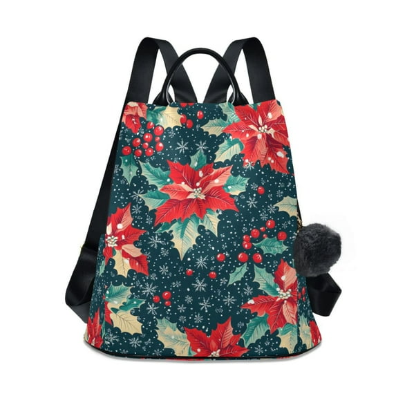 FORMRS Women's Travel Backpack Purse Anti-theft Hidden Pockets Casual Shoulder Bag, Christmas Themed Leaves