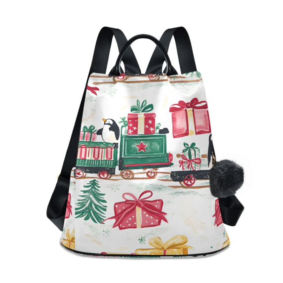 FORMRS Women's Travel Backpack Purse Anti-theft Hidden Pockets Casual Shoulder Bag, Christmas Train