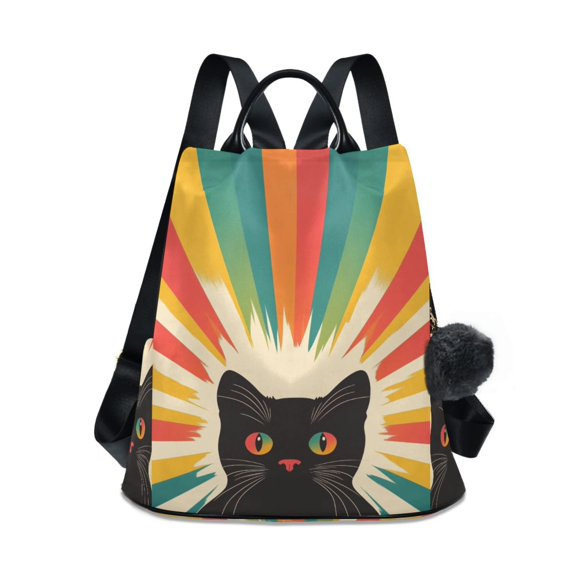 FORMRS Women's Travel Backpack Purse Anti-Theft Hidden Pockets Casual Shoulder Bag, Colorful Black Cat