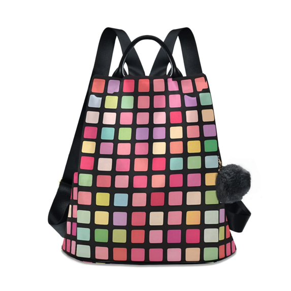 FORMRS Women's Travel Backpack Purse Anti-Theft Hidden Pockets Casual Shoulder Bag, Colorful Block Pattern