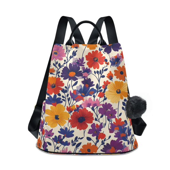 FORMRS Women's Travel Backpack Purse Anti-Theft Hidden Pockets Casual Shoulder Bag, Colorful Flowers Pattern